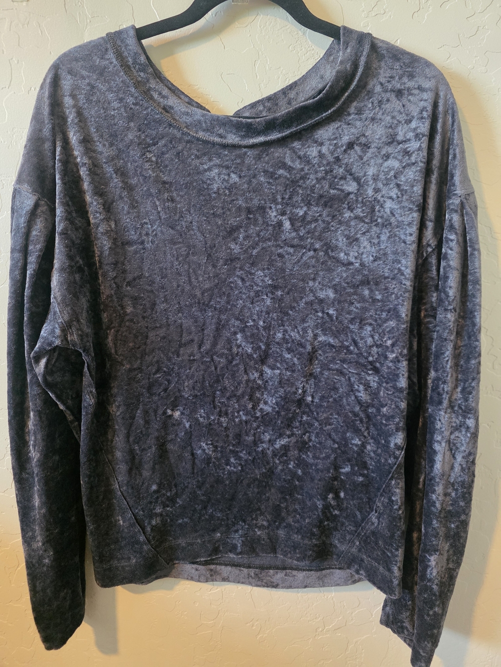 We The Free Black Crushed Velvet Top with Tag Accent